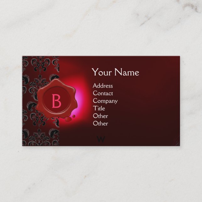 Carte De Visite MONOGRAMME DE DOMMASQUES CIRE Burgundi rouge (Devant)