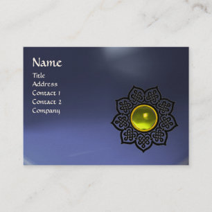 Carte De Visite MONOGRAMME DE FLEURS CELTIQUES bleu jaune, topaz