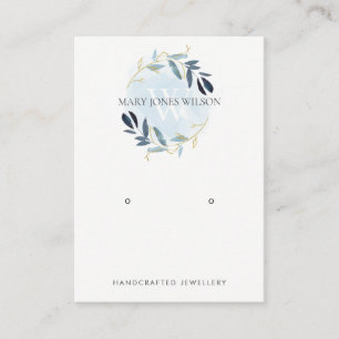 CARTE DE VISITE MONOGRAMME DE FOLIAGE EN OR BLEU REARRÊTER AFFICHE