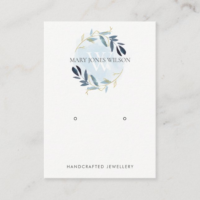 CARTE DE VISITE MONOGRAMME DE FOLIAGE EN OR BLEU REARRÊTER AFFICHE (Devant)