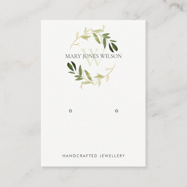 CARTE DE VISITE MONOGRAMME DE FOLIAGE VERT OR REARRÊTER AFFICHER L (Devant)