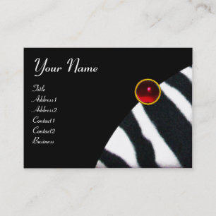 Carte De Visite MONOGRAMME DE FOURRURE ZEBRA BLANC ROUGE, Ruby