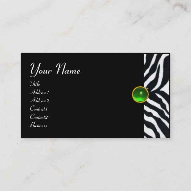 CARTE DE VISITE MONOGRAMME DE FOURRURE ZEBRA BLANC VERT EMERALD (Devant)