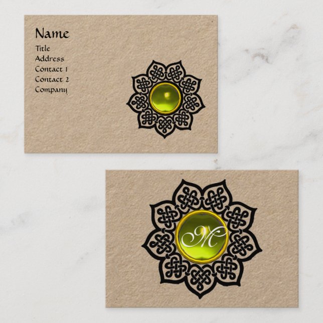 CARTE DE VISITE MONOGRAMME DE GEM TOPAZ JAUNE DE FLEURS CÉLÈBRES N (Devant / Derrière)