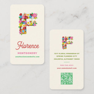 Carte De Visite Monogramme de lettre F de l'alphabet de floraison