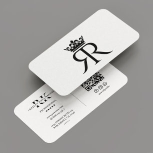 Carte De Visite Monogramme de luxe R Couronne noir blanc moderne
