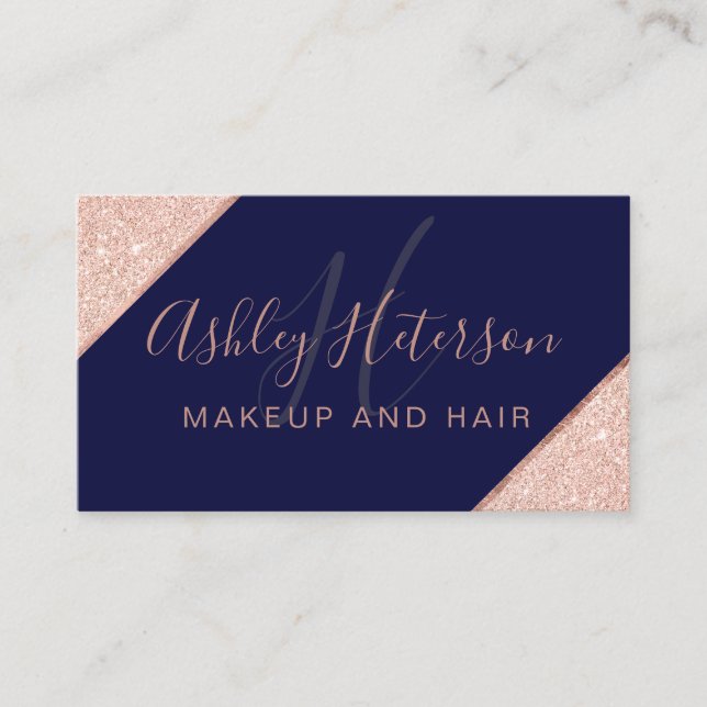 Carte De Visite Monogramme de maquillage rose parties scintillant  (Devant)
