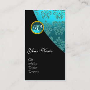 CARTE DE VISITE MONOGRAMME DE MARIAGE DAMASK BLACK BLEU ROUGE