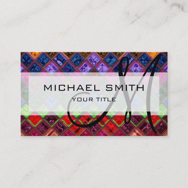 Carte De Visite Monogramme de Motif de mosaïque colorée Abstraite  (Devant)