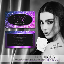 Carte De Visite Monogramme de Parties scintillant à étincelle noir