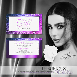 Carte De Visite Monogramme de Parties scintillant blanche brillant