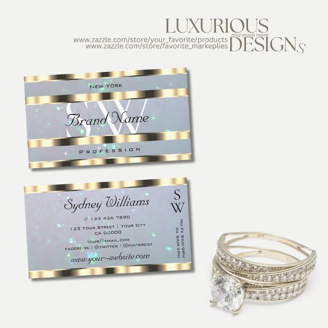 Carte De Visite Monogramme de Parties scintillant de perle bleu cl (Créateur téléchargé)