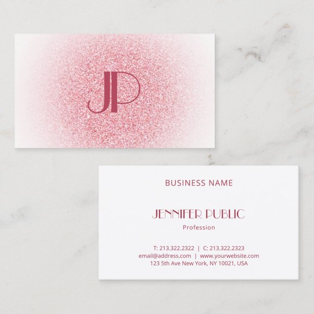 Carte De Visite Monogramme de Parties scintillant d'or rose rose m (Devant / Derrière)