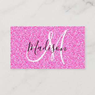 Carte De Visite Monogramme de Parties scintillant rose-chaud Girly