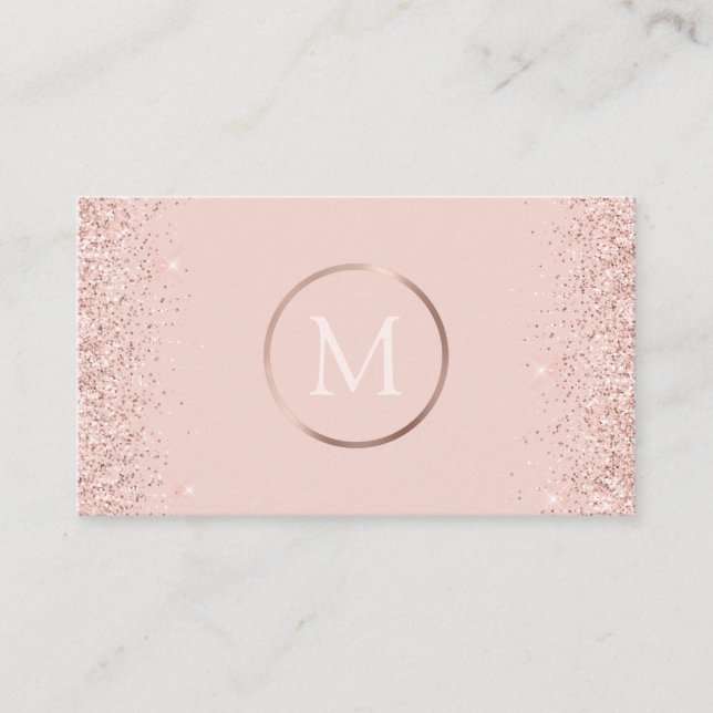 Carte De Visite Monogramme de Parties scintillant rose rose or (Devant)