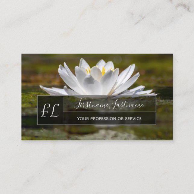 Carte De Visite monogramme de santé mentale de fleurs de lotus bla (Devant)