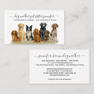 Carte De Visite Monogramme de script chiens aquarelle