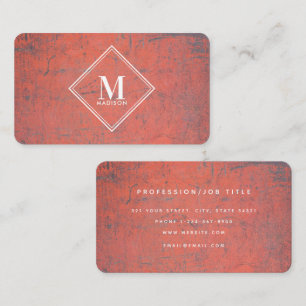 Carte De Visite Monogramme de texture métallique rouille rouge ini