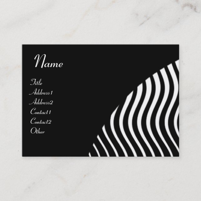 Carte De Visite MONOGRAMME DE VAGUES ÉLÉGANTES, rose noir et blanc (Devant)
