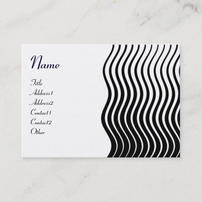 Carte De Visite MONOGRAMME DE VAGUES ÉLÉGANTES, rose noir et blanc (Devant)