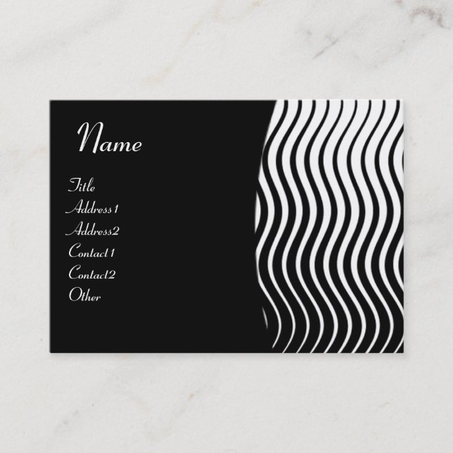 Carte De Visite MONOGRAMME DE VAGUES ÉLÉGANTES, rose noir et blanc (Devant)