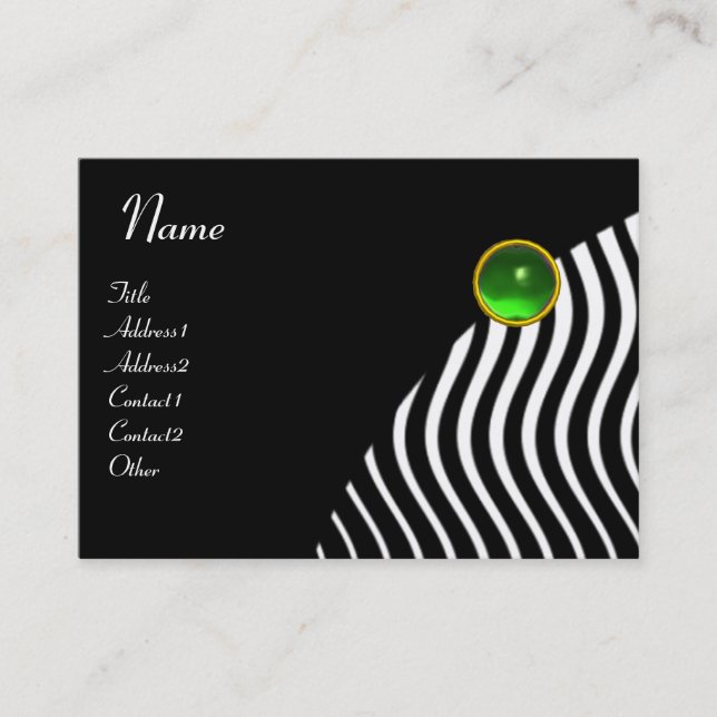 Carte De Visite MONOGRAMME DE VAGUES STYLISH, vert noir et blanc (Devant)