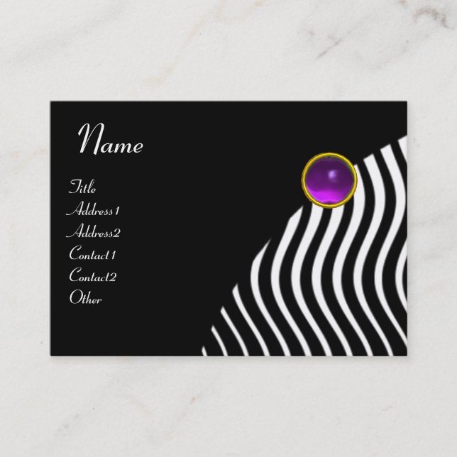 Carte De Visite MONOGRAMME DE VAGUES STYLISH, violet noir et blanc (Devant)