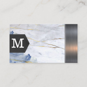 Carte De Visite Monogramme   Découpe métallique en marbre bleu