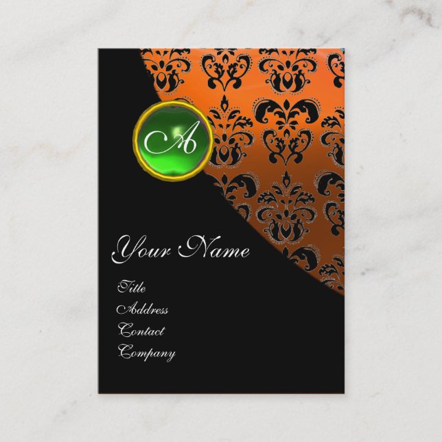 Carte De Visite MONOGRAMME D'ÉMERAUDE VERT, orange jaune (Devant)