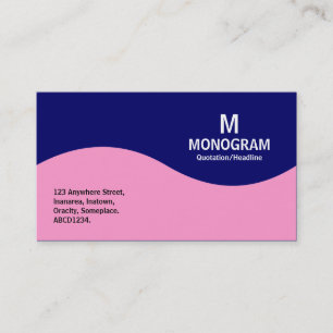 Carte De Visite Monogramme demi-vague - rose avec bleu foncé