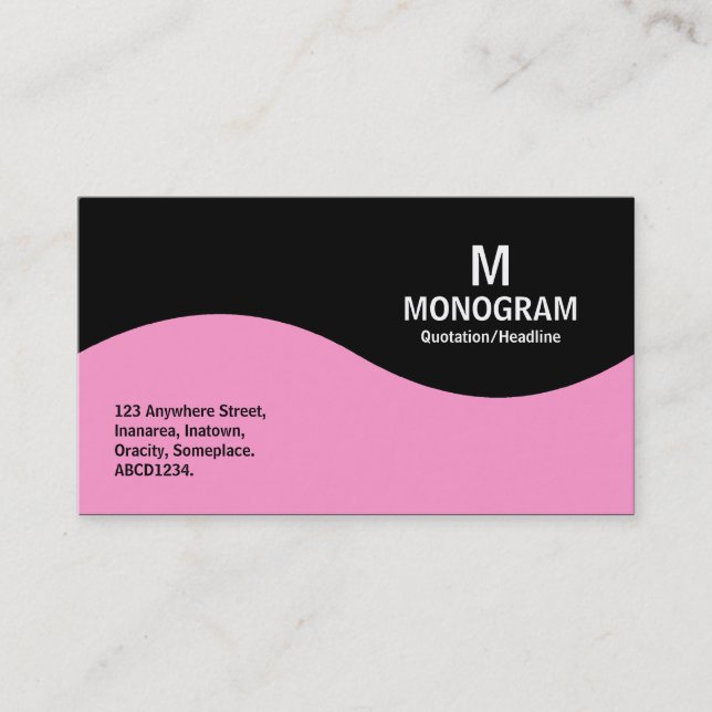 Carte De Visite Monogramme demi-vague - rose avec noir (Devant)