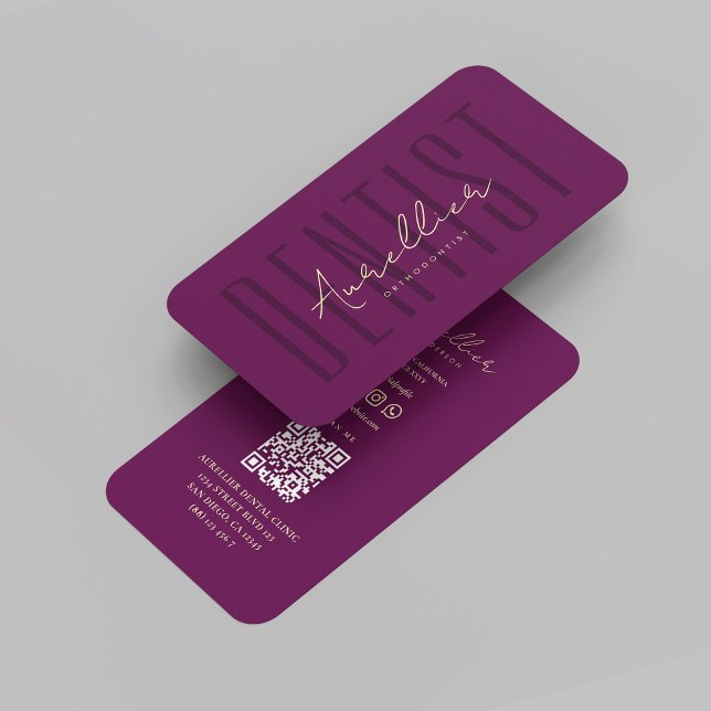 Carte De Visite Monogramme dentaire dentaire moderne Luxe Purple O (Modern Dentist Dental Monogram Luxury Purple Orthodontist Gold Business Card
)