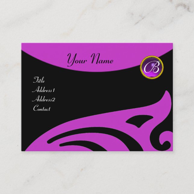 CARTE DE VISITE MONOGRAMME DES AILES STYLISÉES, AMÉTHYSTE PURPLE,  (Devant)