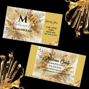 Carte De Visite Monogramme d'étincelle d'or Floral Beauty Professi