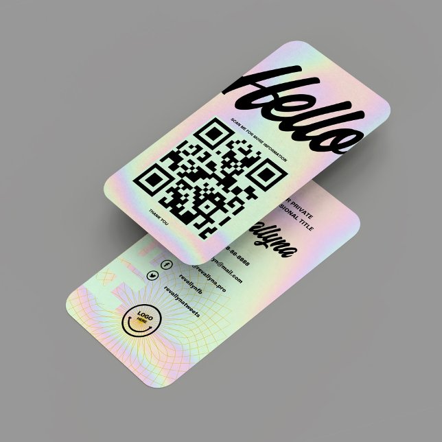 CARTE DE VISITE MONOGRAMME D'HELLO MODERNE LOGO HOLOGRAPHIQUE QR (MODERN HELLO MONOGRAM LOGO HOLOGRAPHIC QR BUSINESS CARD
)