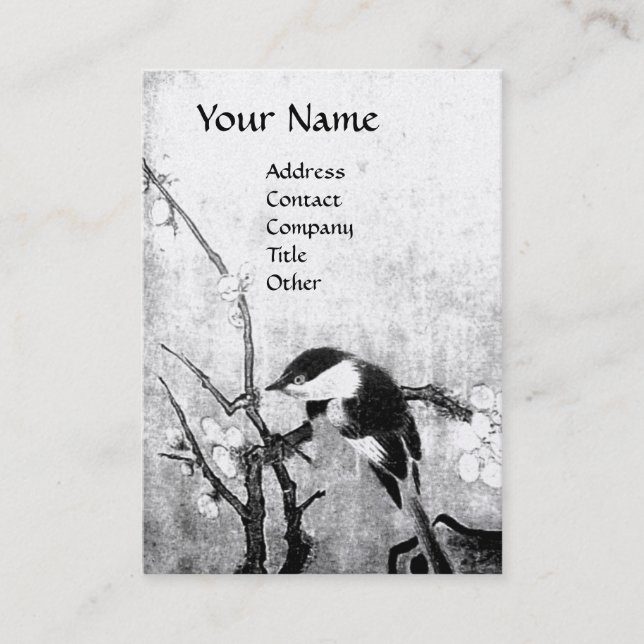 Carte De Visite MONOGRAMME D'OISEAU DE PRINTEMPS Black White Pearl (Devant)