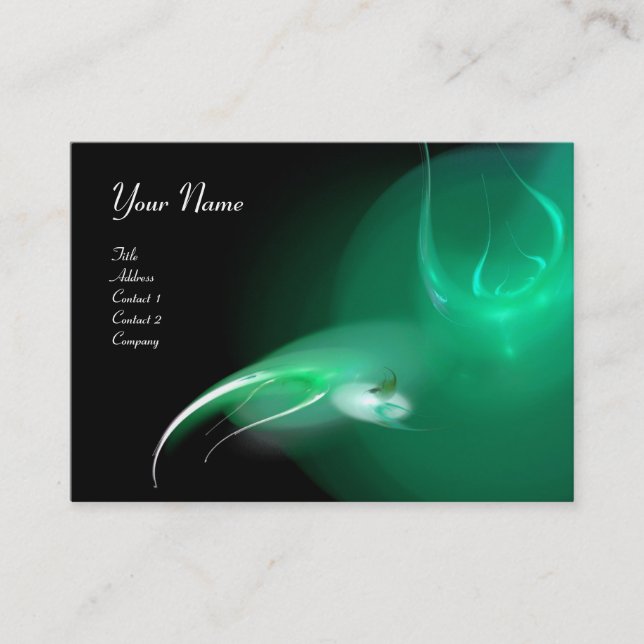 Carte De Visite MONOGRAMME D'OISEAU LUMIÈRE Vibrant noir bleu vert (Devant)