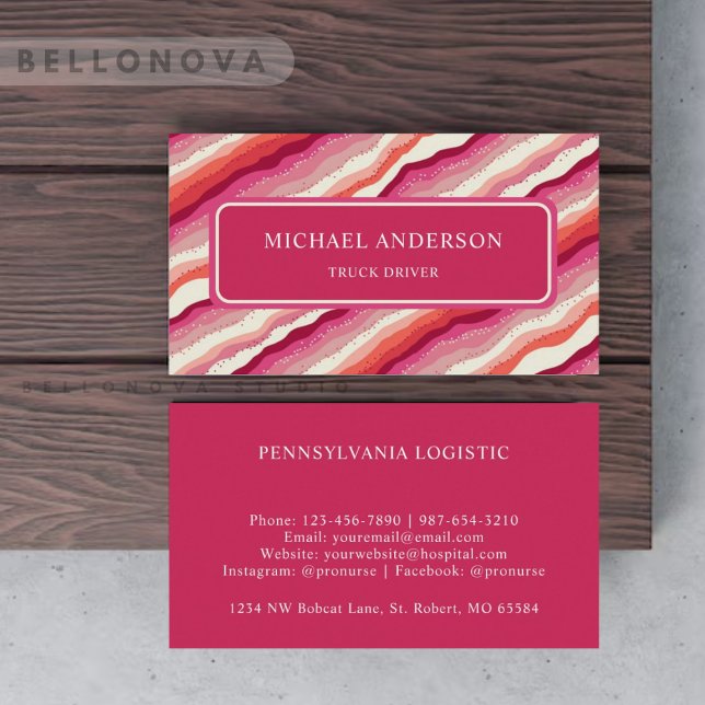 Carte De Visite Monogramme d'onde rose blanche orange rouge (Custom Pink White Red Orange Wave Monogram Business Card)