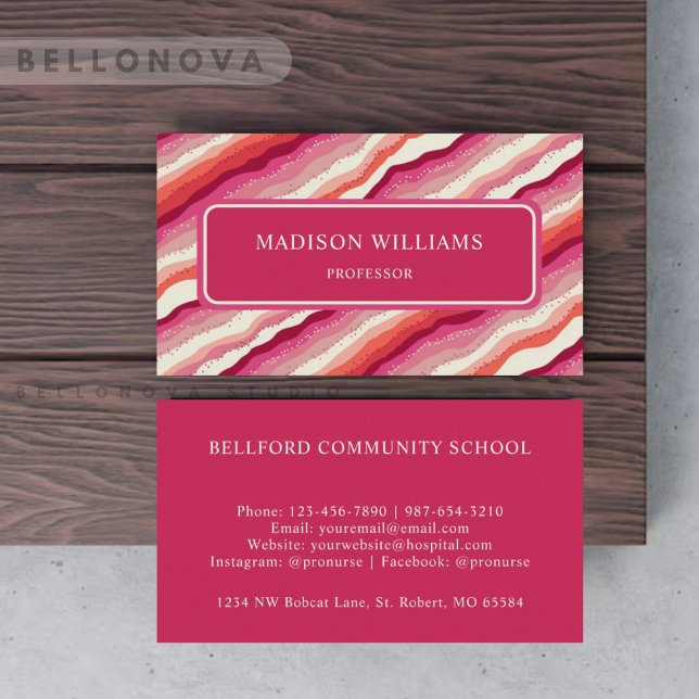 Carte De Visite Monogramme d'onde rose blanche orange rouge (Custom Pink White Red Orange Wave Monogram Business Card)