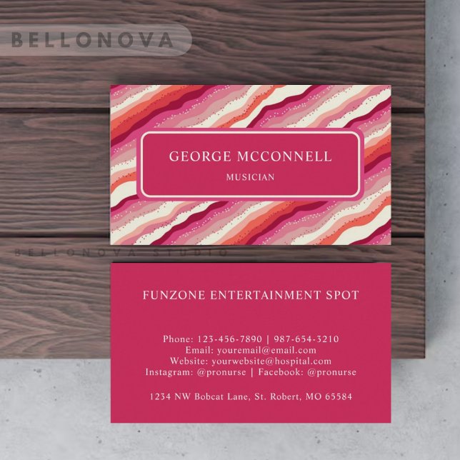 Carte De Visite Monogramme d'onde rose blanche orange rouge (Custom Pink White Red Orange Wave Monogram Business Card)