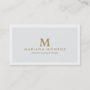 CARTE DE VISITE MONOGRAMME D'OR CLASSIQUE SUR GRIS CLAIR