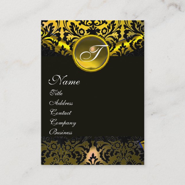 CARTE DE VISITE MONOGRAMME D'OR JAUNE TOPAZ NOIR DAMASK (Devant)