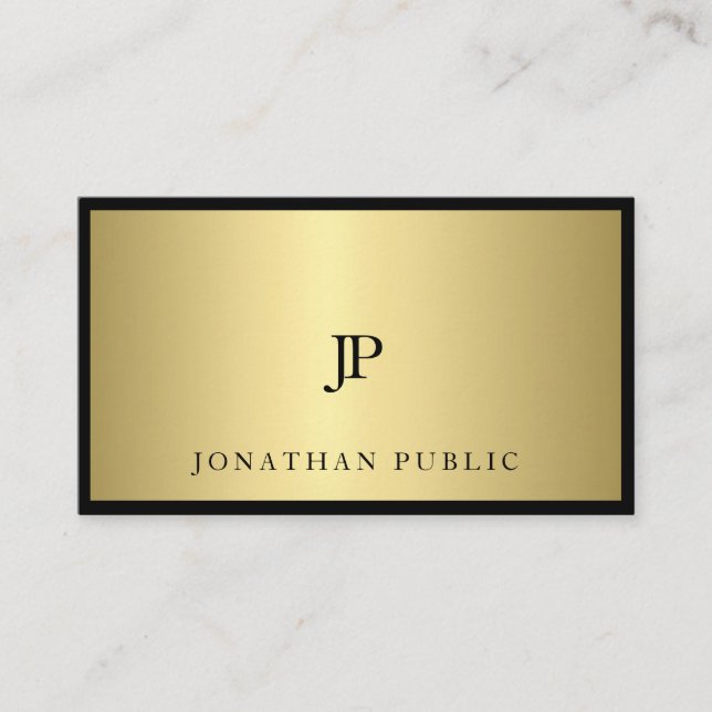Carte De Visite Monogramme d'or noir sophistiqué Glam moderne fin (Devant)
