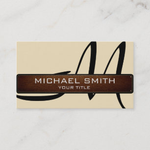 Carte De Visite Monogramme Dutch blanc Moderne Cuir Look