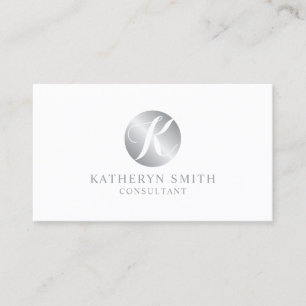 Carte De Visite Monogramme élégant blanc et argenté