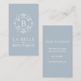 Carte De Visite Monogramme élégant bleu et blanc français