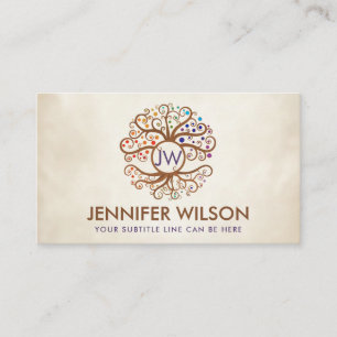 Carte De Visite Monogramme élégant dans l'arbre de vie
