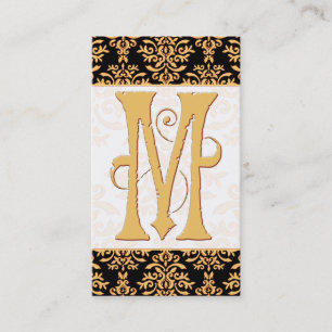 Carte De Visite Monogramme élégant de l'initiale M de damassé d'or