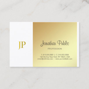 Carte De Visite Monogramme Élégant Luxe Script Or Blanc