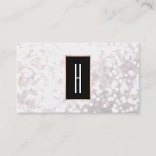 Carte De Visite Monogramme élégant moderne, Bokeh noir et blanc